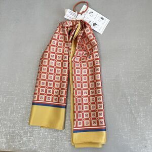 Anthropologie Satin Scarf Hair & Bag Accessory Abstract Print Orange Tan NWT $34